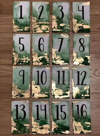 marque table mariage aquarelle et feuilles d'or